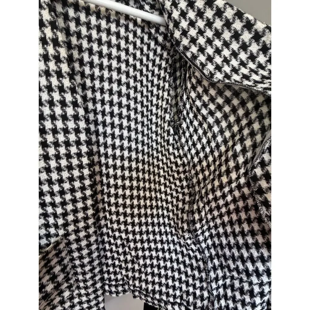 Vintage Christian Dior Houndstooth Open Front Blazer Jacket Black White Made USA